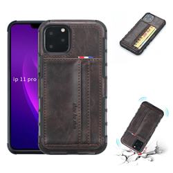 Luxury Shatter-resistant Leather Coated Card Phone Case for iPhone 11 Pro (5.8 inch) - Coffee