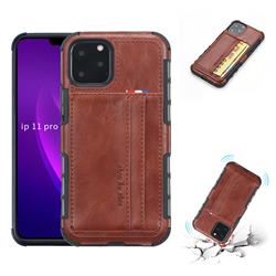 Luxury Shatter-resistant Leather Coated Card Phone Case for iPhone 11 Pro (5.8 inch) - Brown