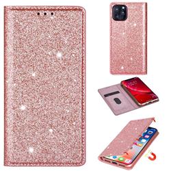 Ultra Slim Glitter Powder Magnetic Automatic Suction Leather Wallet Case for iPhone 11 Pro (5.8 inch) - Rose Gold