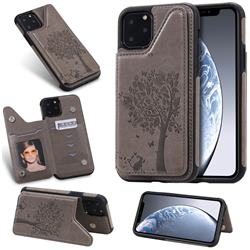 Luxury R61 Tree Cat Magnetic Stand Card Leather Phone Case for iPhone 11 Pro (5.8 inch) - Gray