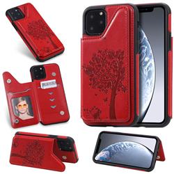 Luxury R61 Tree Cat Magnetic Stand Card Leather Phone Case for iPhone 11 Pro (5.8 inch) - Red