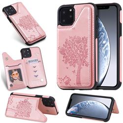 Luxury R61 Tree Cat Magnetic Stand Card Leather Phone Case for iPhone 11 Pro (5.8 inch) - Rose Gold