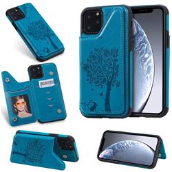 Luxury R61 Tree Cat Magnetic Stand Card Leather Phone Case for iPhone 11 Pro (5.8 inch) - Blue