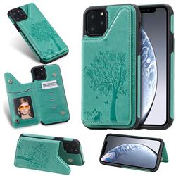 Luxury R61 Tree Cat Magnetic Stand Card Leather Phone Case for iPhone 11 Pro (5.8 inch) - Green