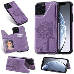 Luxury R61 Tree Cat Magnetic Stand Card Leather Phone Case for iPhone 11 Pro (5.8 inch) - Purple