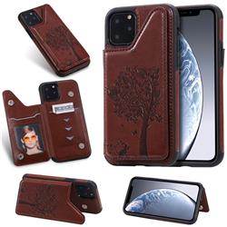 Luxury R61 Tree Cat Magnetic Stand Card Leather Phone Case for iPhone 11 Pro (5.8 inch) - Brown