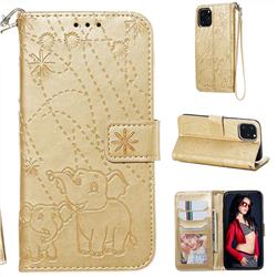 Embossing Fireworks Elephant Leather Wallet Case for iPhone 11 Pro (5.8 inch) - Golden