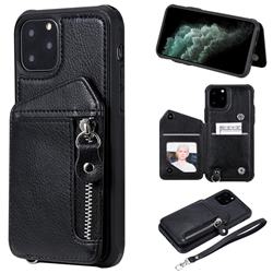 Classic Luxury Buckle Zipper Anti-fall Leather Phone Back Cover for iPhone 11 Pro (5.8 inch) - Black