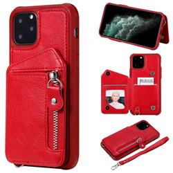 Classic Luxury Buckle Zipper Anti-fall Leather Phone Back Cover for iPhone 11 Pro (5.8 inch) - Red