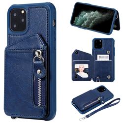 Classic Luxury Buckle Zipper Anti-fall Leather Phone Back Cover for iPhone 11 Pro (5.8 inch) - Blue