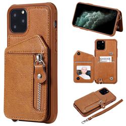 Classic Luxury Buckle Zipper Anti-fall Leather Phone Back Cover for iPhone 11 Pro (5.8 inch) - Brown