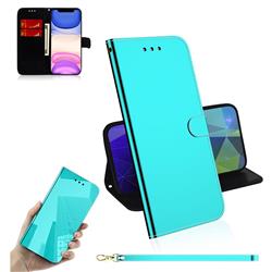 Shining Mirror Like Surface Leather Wallet Case for iPhone 11 Pro (5.8 inch) - Mint Green