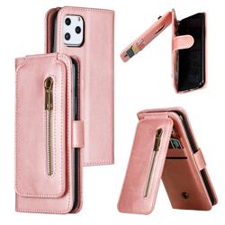 Multifunction 9 Cards Leather Zipper Wallet Phone Case for iPhone 11 Pro (5.8 inch) - Rose Gold