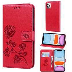 Embossing Rose Flower Leather Wallet Case for iPhone 11 Pro (5.8 inch) - Red