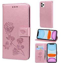 Embossing Rose Flower Leather Wallet Case for iPhone 11 Pro (5.8 inch) - Rose Gold