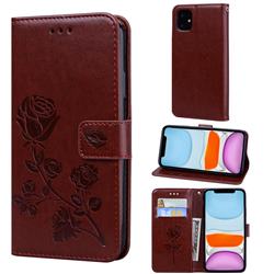 Embossing Rose Flower Leather Wallet Case for iPhone 11 Pro (5.8 inch) - Brown