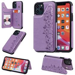 Yikatu Luxury Cute Cats Multifunction Magnetic Card Slots Stand Leather Back Cover for iPhone 11 Pro (5.8 inch) - Purple