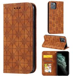 Intricate Embossing Four Leaf Clover Leather Wallet Case for iPhone 11 Pro (5.8 inch) - Yellowish Brown
