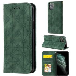 Intricate Embossing Four Leaf Clover Leather Wallet Case for iPhone 11 Pro (5.8 inch) - Blackish Green