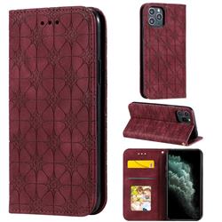 Intricate Embossing Four Leaf Clover Leather Wallet Case for iPhone 11 Pro (5.8 inch) - Claret