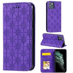 Intricate Embossing Four Leaf Clover Leather Wallet Case for iPhone 11 Pro (5.8 inch) - Purple