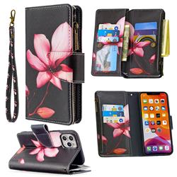 Lotus Flower Binfen Color BF03 Retro Zipper Leather Wallet Phone Case for iPhone 11 Pro (5.8 inch)