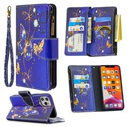 Purple Butterfly Binfen Color BF03 Retro Zipper Leather Wallet Phone Case for iPhone 11 Pro (5.8 inch)