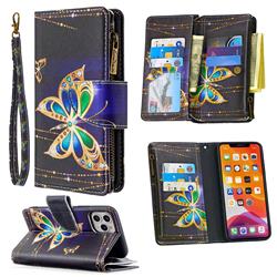 Golden Shining Butterfly Binfen Color BF03 Retro Zipper Leather Wallet Phone Case for iPhone 11 Pro (5.8 inch)