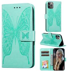 Intricate Embossing Vivid Butterfly Leather Wallet Case for iPhone 11 Pro (5.8 inch) - Green