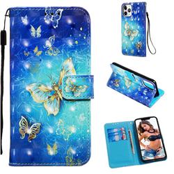 Gold Butterfly 3D Painted Leather Wallet Case for iPhone 11 Pro (5.8 inch)