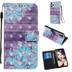 Blue Flower 3D Painted Leather Wallet Case for iPhone 11 Pro (5.8 inch)
