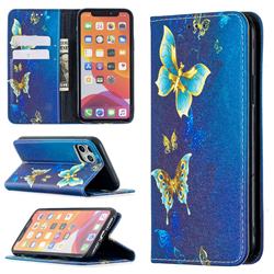 Gold Butterfly Slim Magnetic Attraction Wallet Flip Cover for iPhone 11 Pro (5.8 inch)