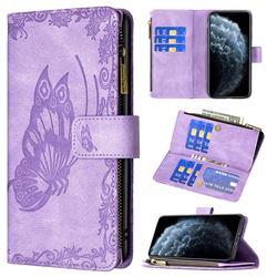 Binfen Color Imprint Vivid Butterfly Buckle Zipper Multi-function Leather Phone Wallet for iPhone 11 Pro (5.8 inch) - Purple