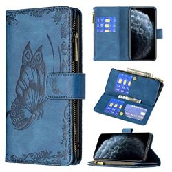 Binfen Color Imprint Vivid Butterfly Buckle Zipper Multi-function Leather Phone Wallet for iPhone 11 Pro (5.8 inch) - Blue