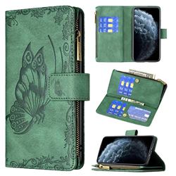Binfen Color Imprint Vivid Butterfly Buckle Zipper Multi-function Leather Phone Wallet for iPhone 11 Pro (5.8 inch) - Green