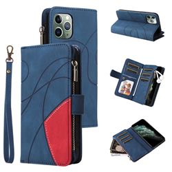 Luxury Two-color Stitching Multi-function Zipper Leather Wallet Case Cover for iPhone 11 Pro (5.8 inch) - Blue