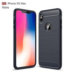 Luxury Carbon Fiber Brushed Wire Drawing Silicone TPU Back Cover for iPhone XS Max (6.5 inch) - Navy