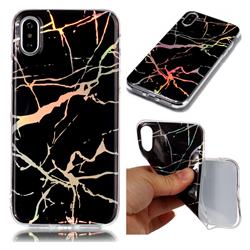 Color Plating Marble Pattern Soft TPU Case for iPhone XS Max (6.5 inch) - Black
