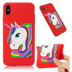 Rainbow Unicorn Soft 3D Silicone Case for iPhone XS Max (6.5 inch) - Red