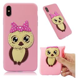 Bowknot Girl Owl Soft 3D Silicone Case for iPhone XS Max (6.5 inch) - Pink