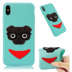 Glasses Dog Soft 3D Silicone Case for iPhone XS Max (6.5 inch) - Sky Blue