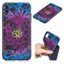 Colorful Lace 3D Embossed Relief Black TPU Cell Phone Back Cover for iPhone XS Max (6.5 inch)