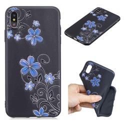 Little Blue Flowers 3D Embossed Relief Black TPU Cell Phone Back Cover for iPhone XS Max (6.5 inch)