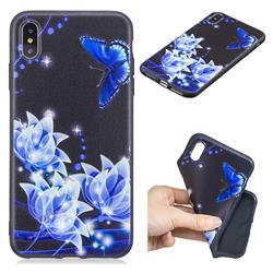 Blue Butterfly 3D Embossed Relief Black TPU Cell Phone Back Cover for iPhone XS Max (6.5 inch)