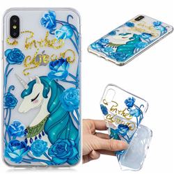 Blue Flower Unicorn Clear Varnish Soft Phone Back Cover for iPhone XS Max (6.5 inch)
