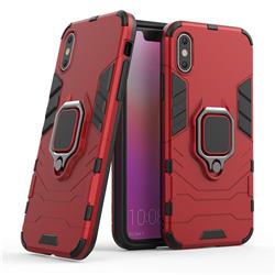 Black Panther Armor Metal Ring Grip Shockproof Dual Layer Rugged Hard Cover for iPhone XS Max (6.5 inch) - Red