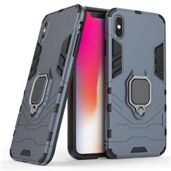 Black Panther Armor Metal Ring Grip Shockproof Dual Layer Rugged Hard Cover for iPhone XS Max (6.5 inch) - Blue