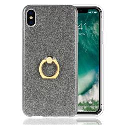 Luxury Soft TPU Glitter Back Ring Cover with 360 Rotate Finger Holder Buckle for iPhone XS Max (6.5 inch) - Black
