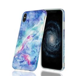 Blue Starry Sky Marble Clear Bumper Glossy Rubber Silicone Phone Case for iPhone XS Max (6.5 inch)