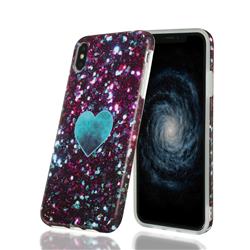 Glitter Green Heart Marble Clear Bumper Glossy Rubber Silicone Phone Case for iPhone XS Max (6.5 inch)